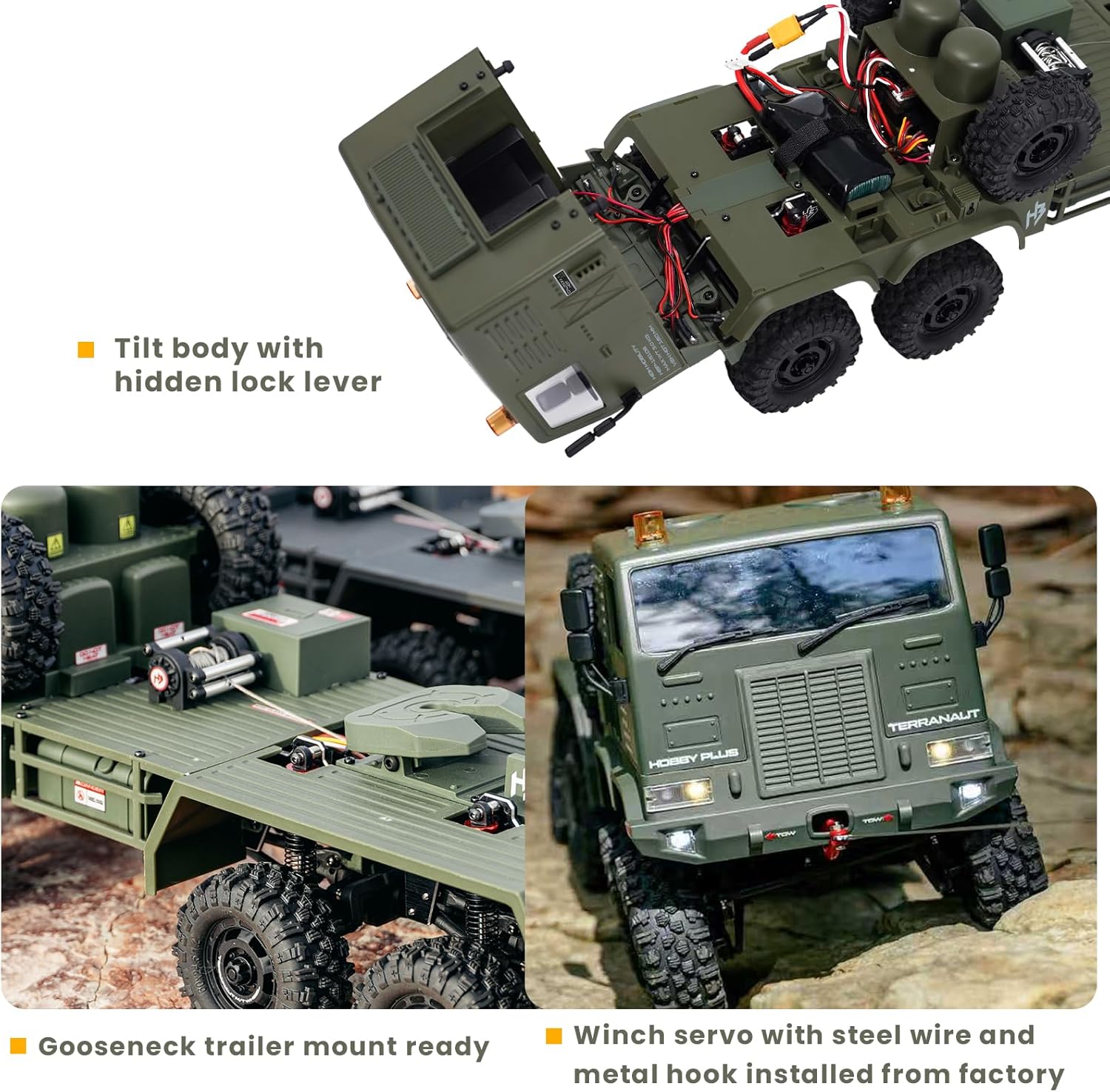 HOBBYPLUS Helidirect 1/18 RC Crawler CR18P Terranaut 8x8 RC Truck Remote Control Car w Full-Lock 8WD RTR Active All-Wheel Steering, 2-Speed Transmission, Recovery Winch, LED Lights (Green)