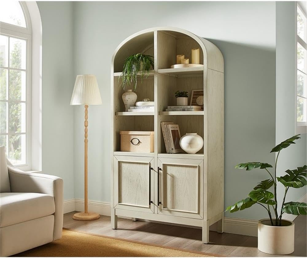 Pemberly Row Wood Arched Display Cabinet/Bookcase Fully Assembled in White