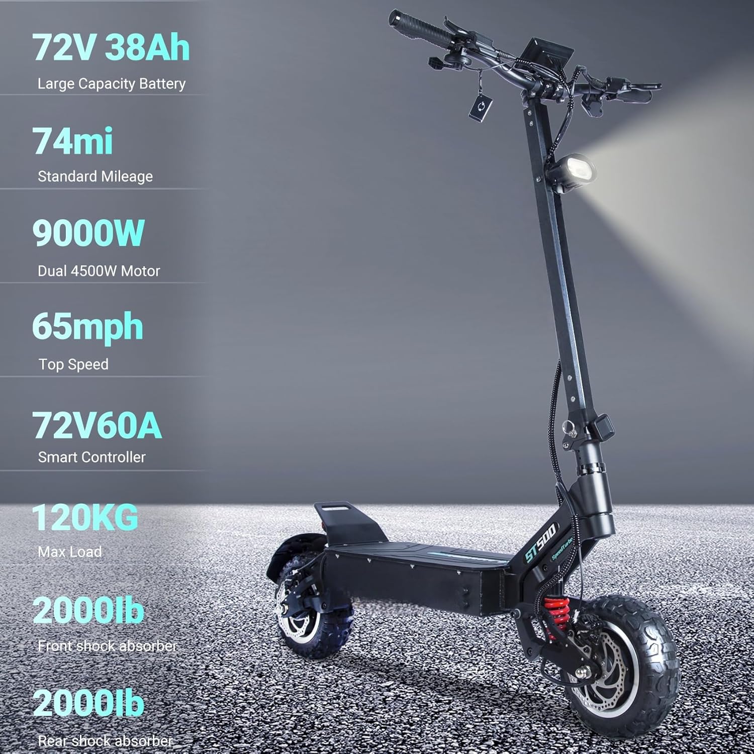 High-Performance Electric Scooter Adults, 9000W Dual Motor 65 MPH, 72V 38Ah Battery 11
