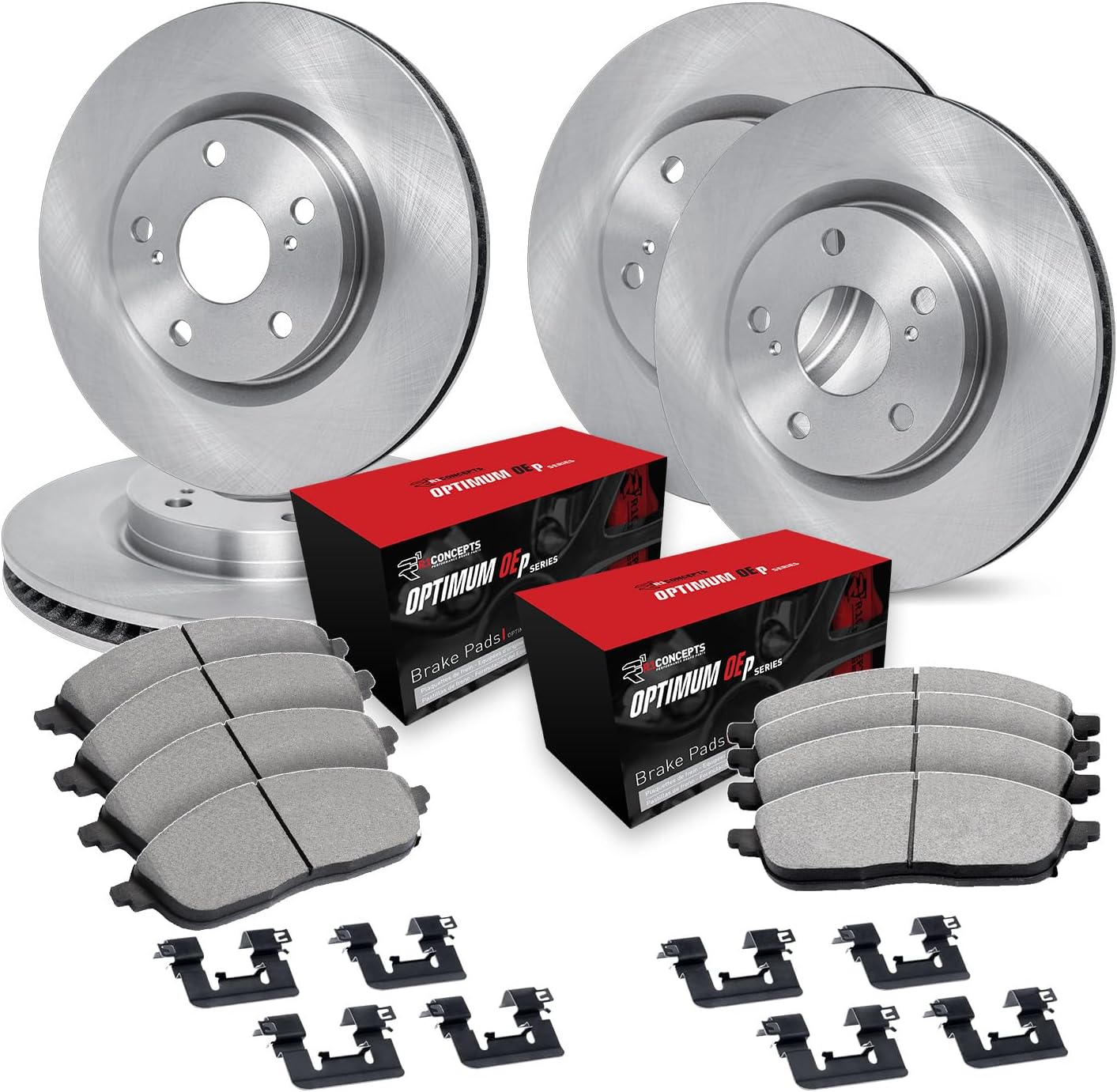 R1 Concepts Front and Rear Brake Kit For 2017-2020 Lexus GS, 2015-2022 Lexus RC F| Blank Brake Rotors| Optimum OEP Brake Pads and Rotors Kit| Hardware included
