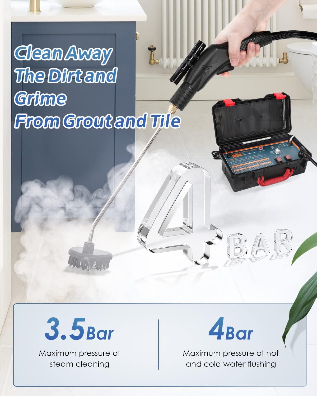 Hapyvergo 1700W Pressure Steam Cleaner G-series *1, Extra 2 Nylon Brush, 2 Brass Brush