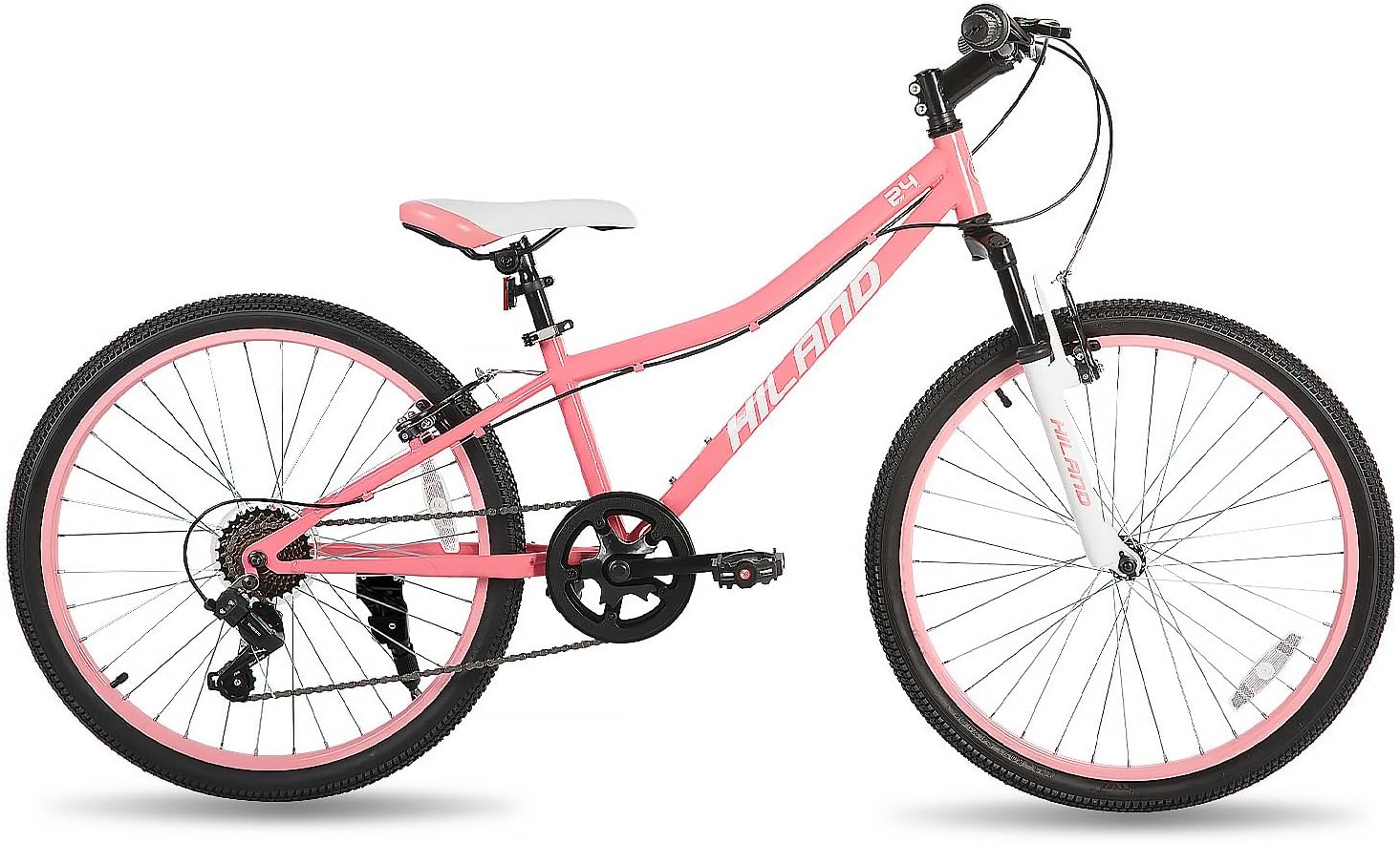 HILAND 24 Inch Kids Bike for Boy Girl Age 7-15 Year Old, Youth Mountain Bike, 7-Speed Kid's MTB Bicycles, Pink