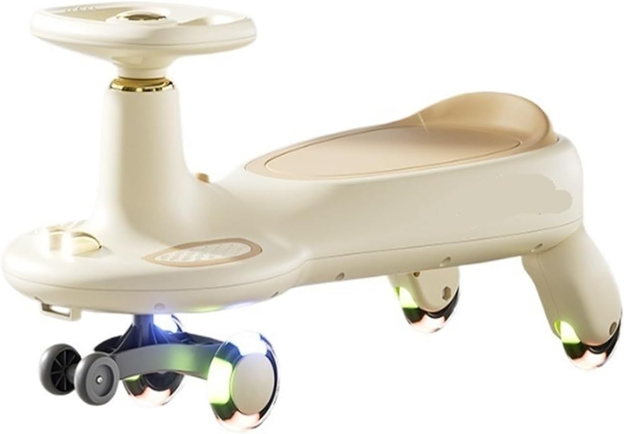 Swing Car Ride On Toys for Kids Flashing Wheels Lights Music, Gift for Boys & Girls Aged 3 Years Old and up(Gold)