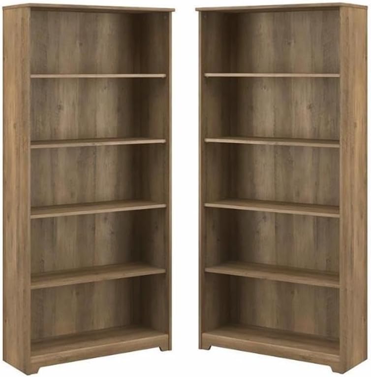 Home Square 2 Piece Engineered Wood Tall Bookcase Set in Reclaimed Pine