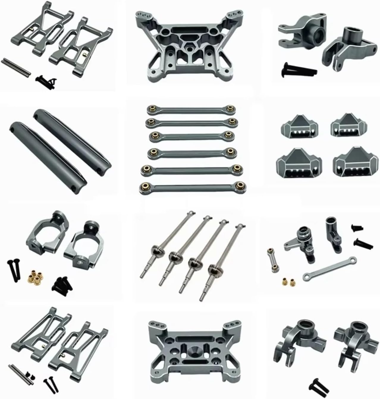 RC Steering Knuckle for MJX 10208 V1 V2 Metal for Swing Arm Steering Cup Hub Carrier Link Rod Shock Tower Drive Shaft Set RC Car Upgrade Parts Accessories and Use(Gray)