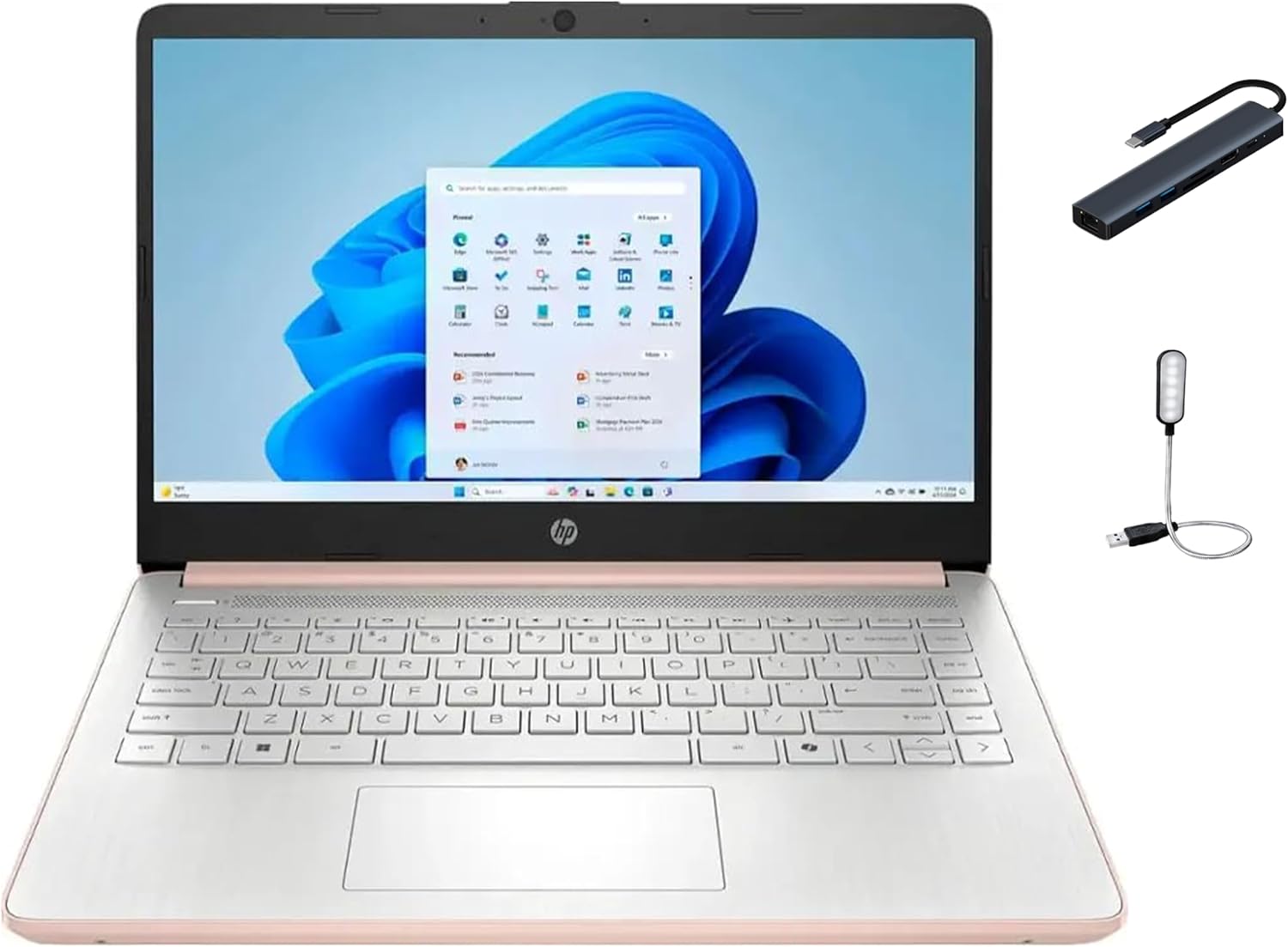 HP 14'' HD Laptop, Intel Processor N150, 4GB DDR4 RAM, 128GB UFS, Wi-Fi, Windows 11 Home in S Mode, One-Year Microsoft Office 365, Pale Rose Gold with HEX Accessories