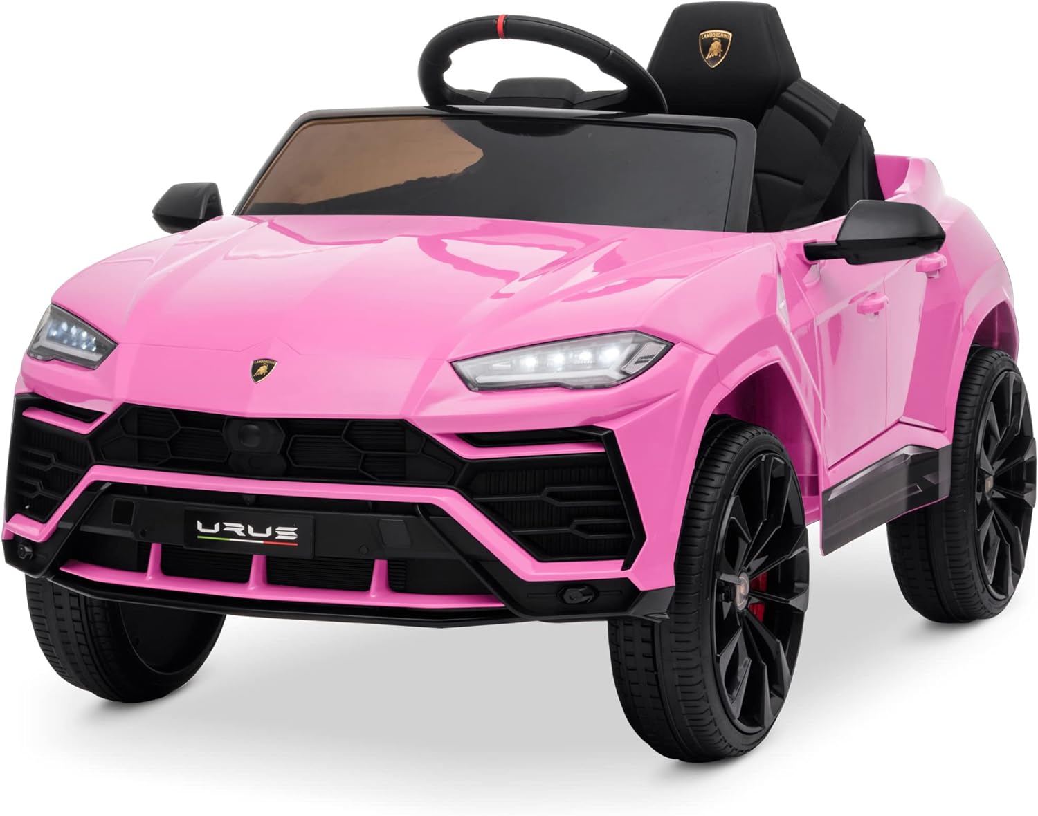 Kidzone Ride On Car 12V Lamborghini Urus Kids Electric Vehicle Toy w/Parent Remote Control, Horn, Radio, Port, AUX, Spring Suspension, Opening Door, LED Light - Pink