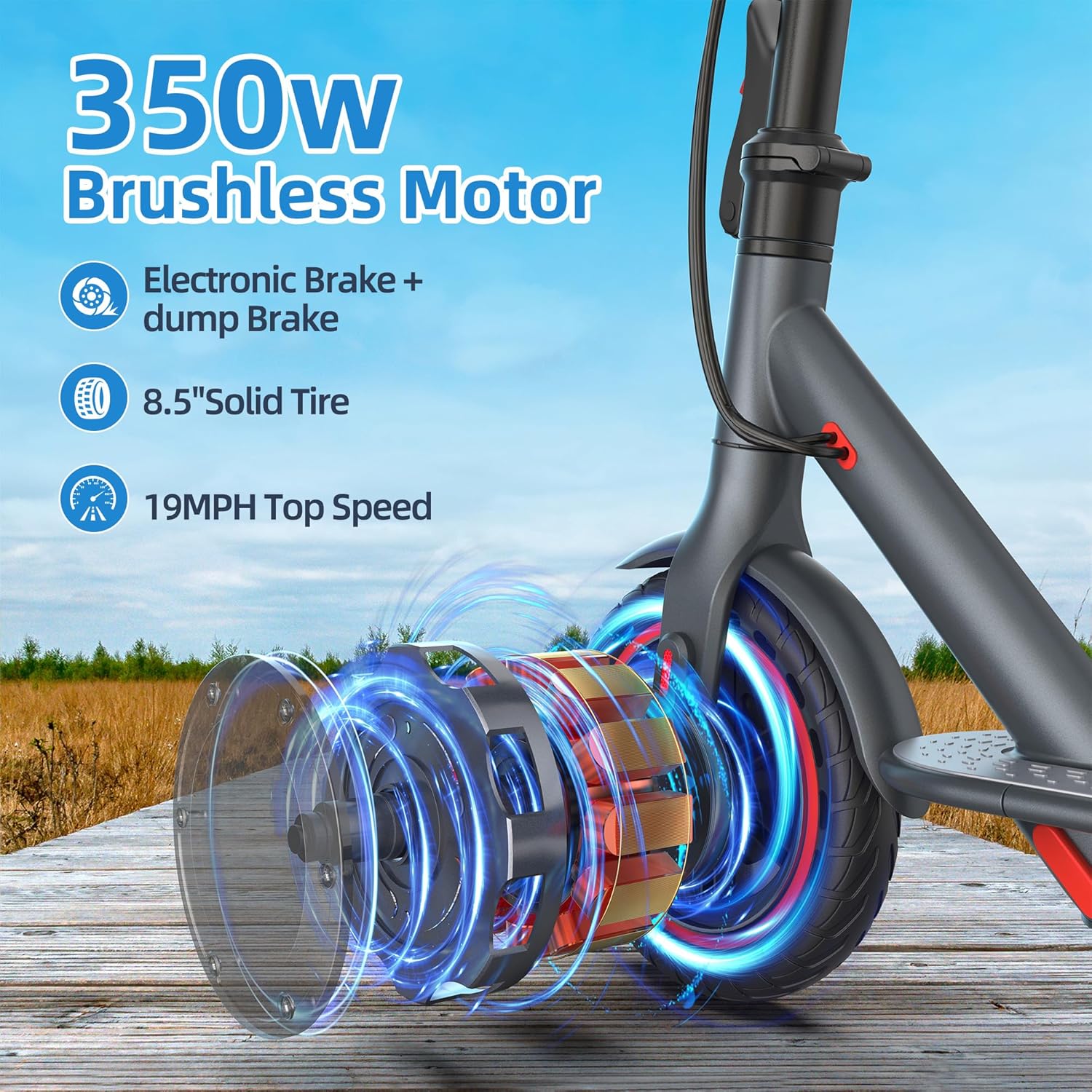 Electric Scooter Adults, Powerful 350W E-Scooter, Max 19 Mph & 15-19 Miles Range Scooters, Folding Scooters with 8.5
