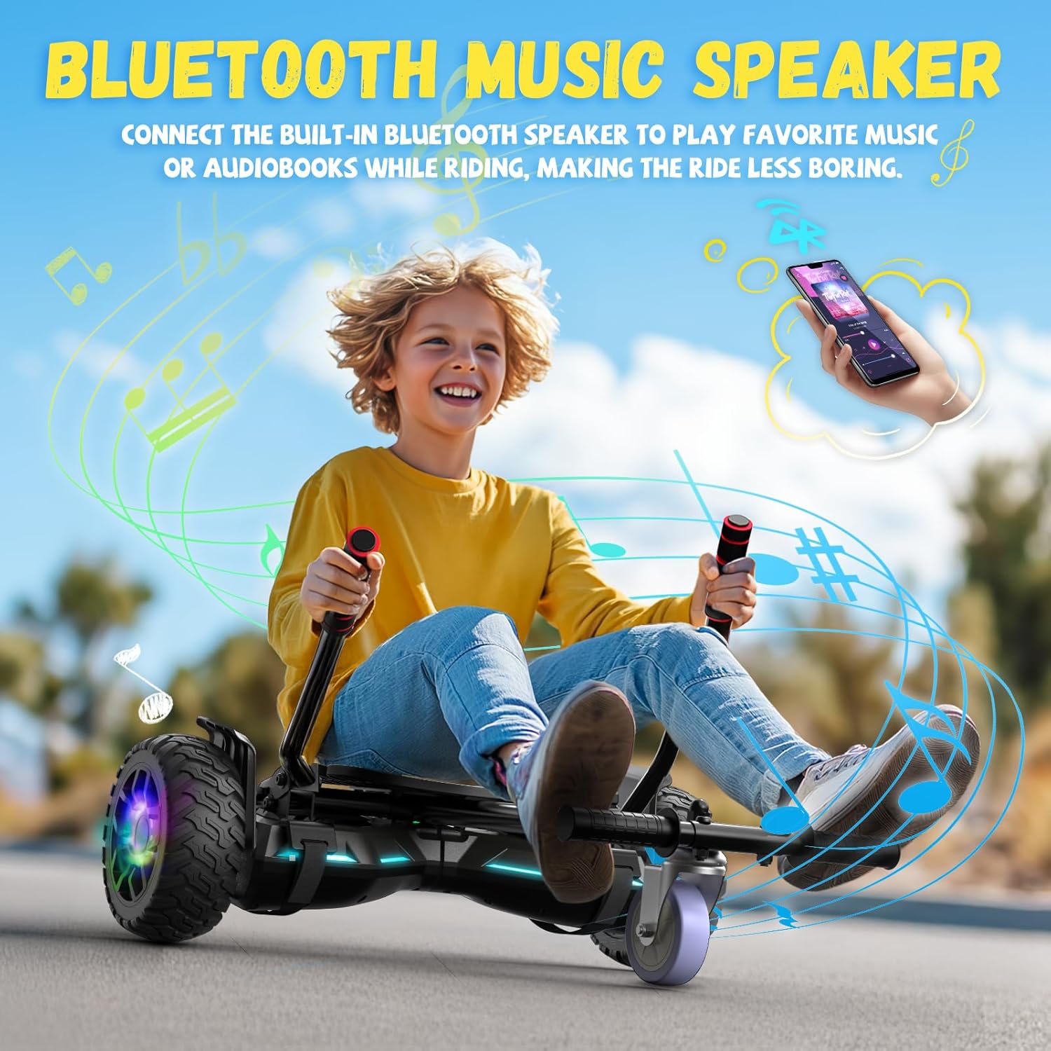 SISIGAD Scooters for Kids Ages 7-12, with Built-in Bluetooth Speaker and 6.5