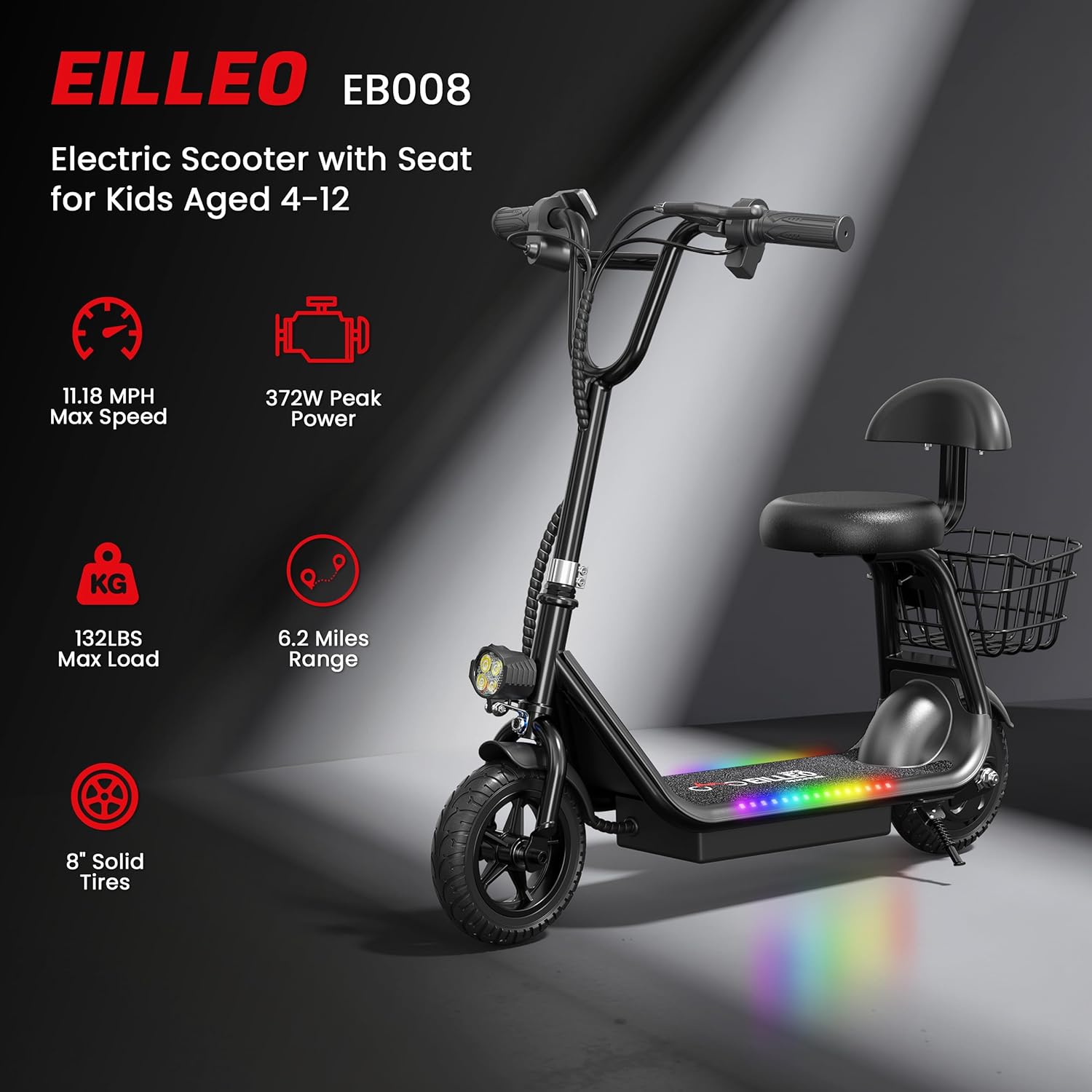 48V/36V Electric Scooter with Seat, Adult E Scooters with Seat, 372W-750W Motor, 6-20 Miles, 18.75mph/17.4mph/11.18mph, Electric Scooter for Adults, Dual Brakes, 14