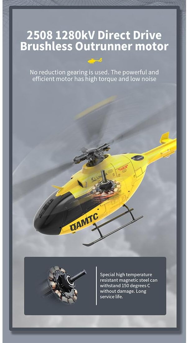 YUXIANG F06 EC-135 RC Helicopter for Adults, 1/36 Scale 2.4G 6CH Direct-Drive Brushless Remote Control Helicopter, 3D Stunt Flybarless Aircraft Model with Optical Flow & Altitude Hold (RTF Version)