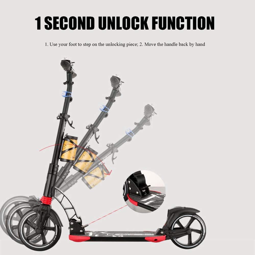Scooters for Kids 8 Years and Up, Foldable Kick Scooter 2 Wheel, Quick-Release Folding System, 3 Adjustable Height, Large 230mm Wheels Great Scooters for Adults and Teens