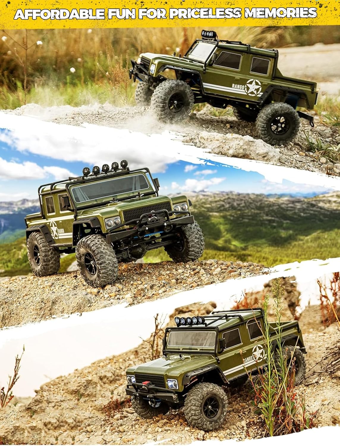 1:8 RC Cars for Adults – 4x4 Remote Control Car, Rugged Brushed Motor Electric Off-Road RC Rock Crawler with 2-Speed Transmission, Army Green All-Terrain RC Trucks, Ready-to-Run RTR Set