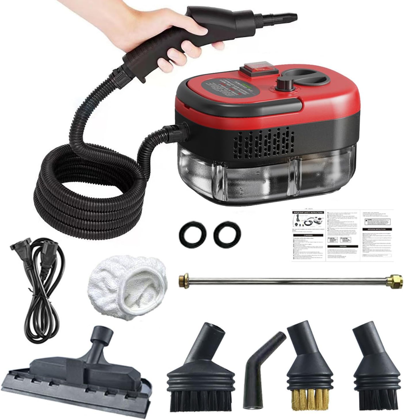 2500W Handheld Steam Cleaner, 3 BAR High Pressure Steam Cleaner, with Brush Heads & 1.2L Water Tank, Bottom Drainage Hole, 6-Speed Adjustment, for Cleaning Grout Tile Car Living Room Kitchen Bathroom