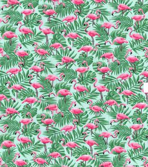 Fabric Traditions Pink Flamingos In Palm Leaves Novelty Cotton Fabric
