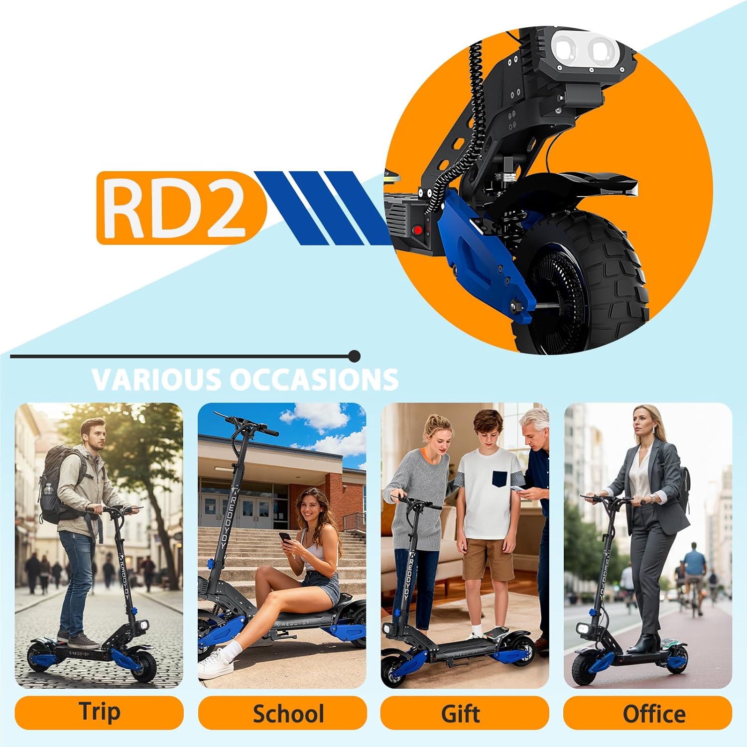 Ruitoo® Electric Scooter, 1000W/1600W/5600W Motor, Off Road Electric Scrooter Adults, 27/32/34/47Mph Top Speed, 28/35/44/50/53 Miles Max Range, Foldable E-Scooter Support Return