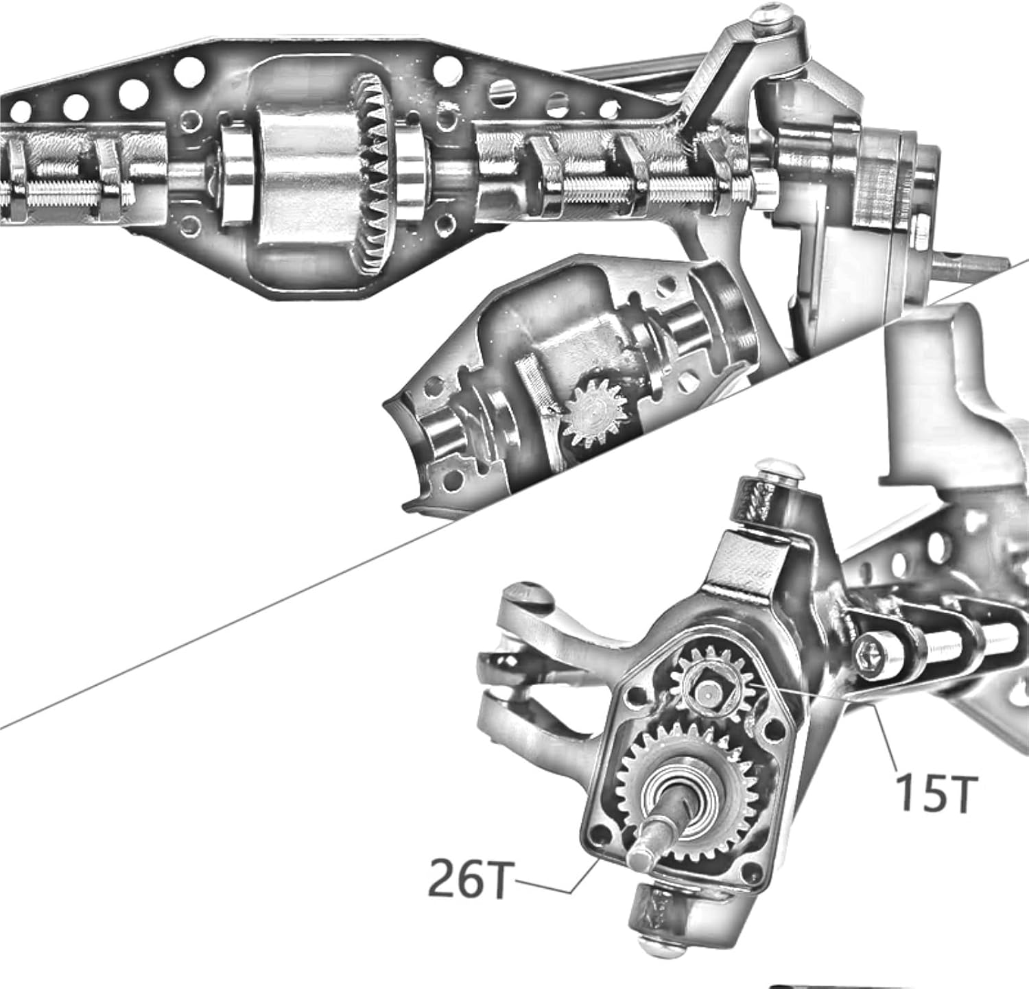 Rc Front Rear Axle for Axial for Capra UTB18 1/18 RC Car Metal Upgrade Parts Aluminum Front and Rear Portal Axle Set Complete with Servo Mount(Red,1Set)