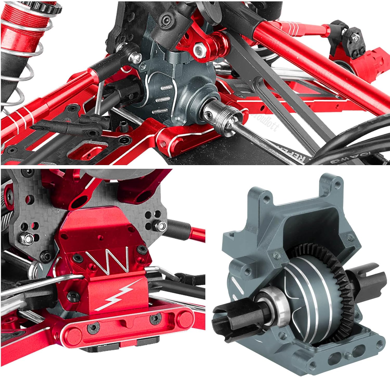 RC Suspension A Arms&Steering Blocks Axle Carriers&Gearbox Case w/43T/13T Diff Gear Mount&Camber Links Upgrades Part for 1/8 Typhon 6s BLX,1/7 Felony Infraction 6S BLX Limitless,Red