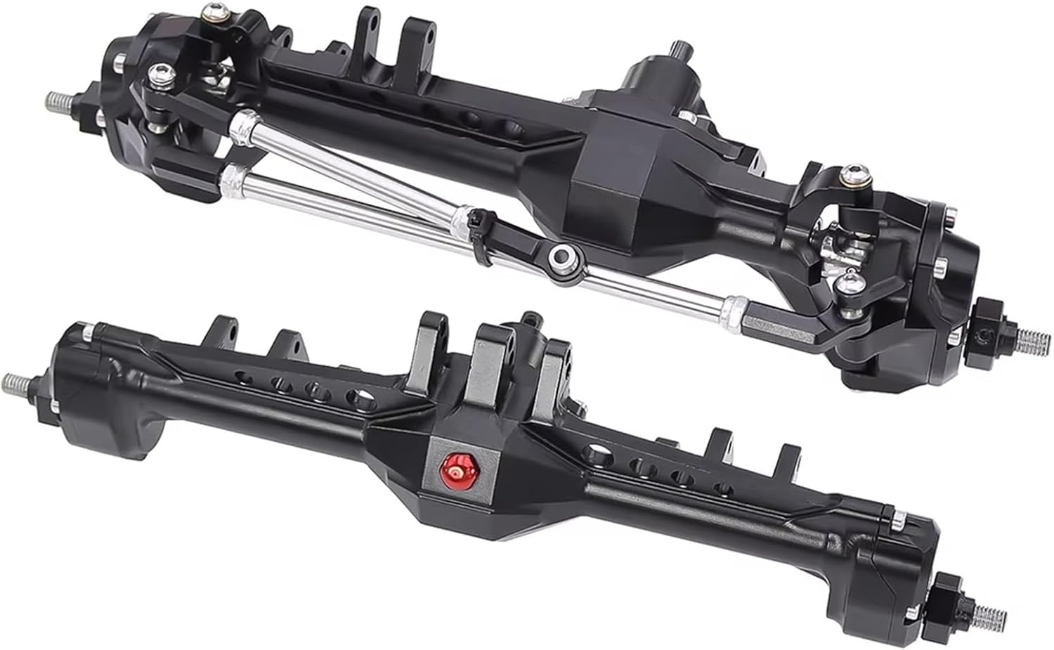 RC Car Accessories Compatible with Vanquish for VS4-10 for Phoenix F10 for LCG 1/10 RC Crawler Car Upgrade Parts Aluminum Front Rear Portal Axle Complete Set(Black,1 Set)