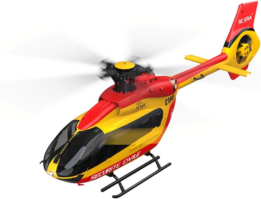 RC C190 1/30 H145 Helicopter, 2.4G 6CH Single-Rotor Gyroscopic Flying Aircraft for Adults, No Ailerons, Fixed Height and Optical Flow Positioning, RTF Version, Red Yellow