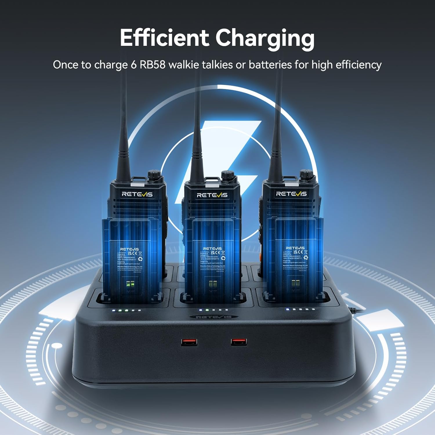 Retevis RB58 Bluetooth Waterproof Walkie Talkies with Wireless Earpieces,AI Noise Cancelling Two-Way Radios with 3-Zone 256 Channels,Group Call,APP Adjustment 2 Way Radios for Business Teams (6-Pack)