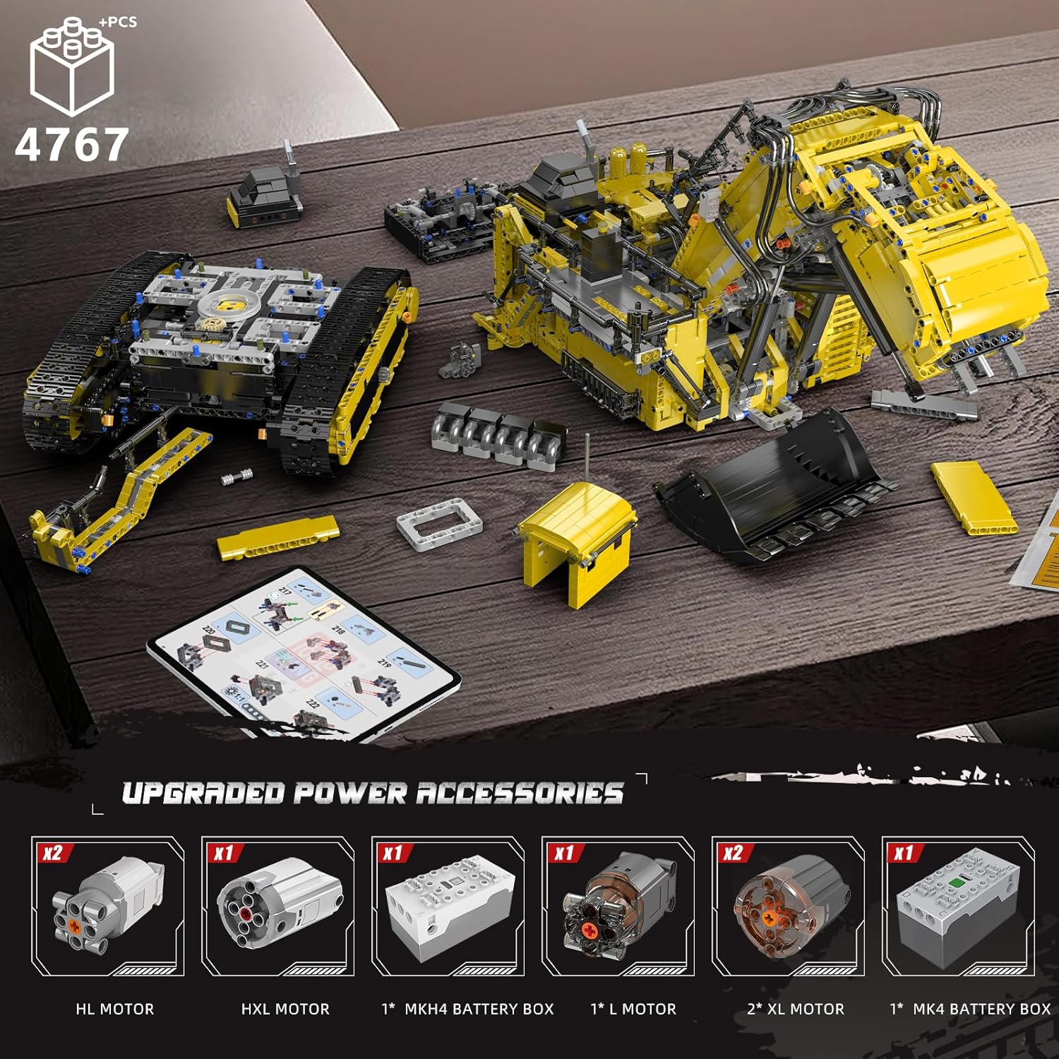Mould King 17070 RC Excavator Building Set for Adults, 4767 Pieces Truck Construction Vehicle Model, APP Remote Control Truck with Engines, STEM Engineering Toys