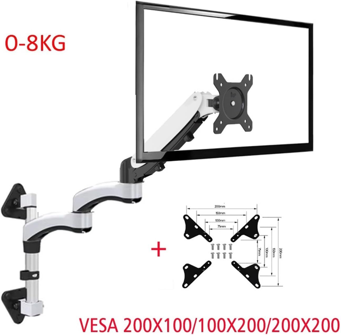 FE160W-L Aluminum Alloy 360° Full Motion 15-27 Inch LCD TV Wall Mount Monitor Stand Monitor Double Long Arm 0-8kg(with Adaptor)