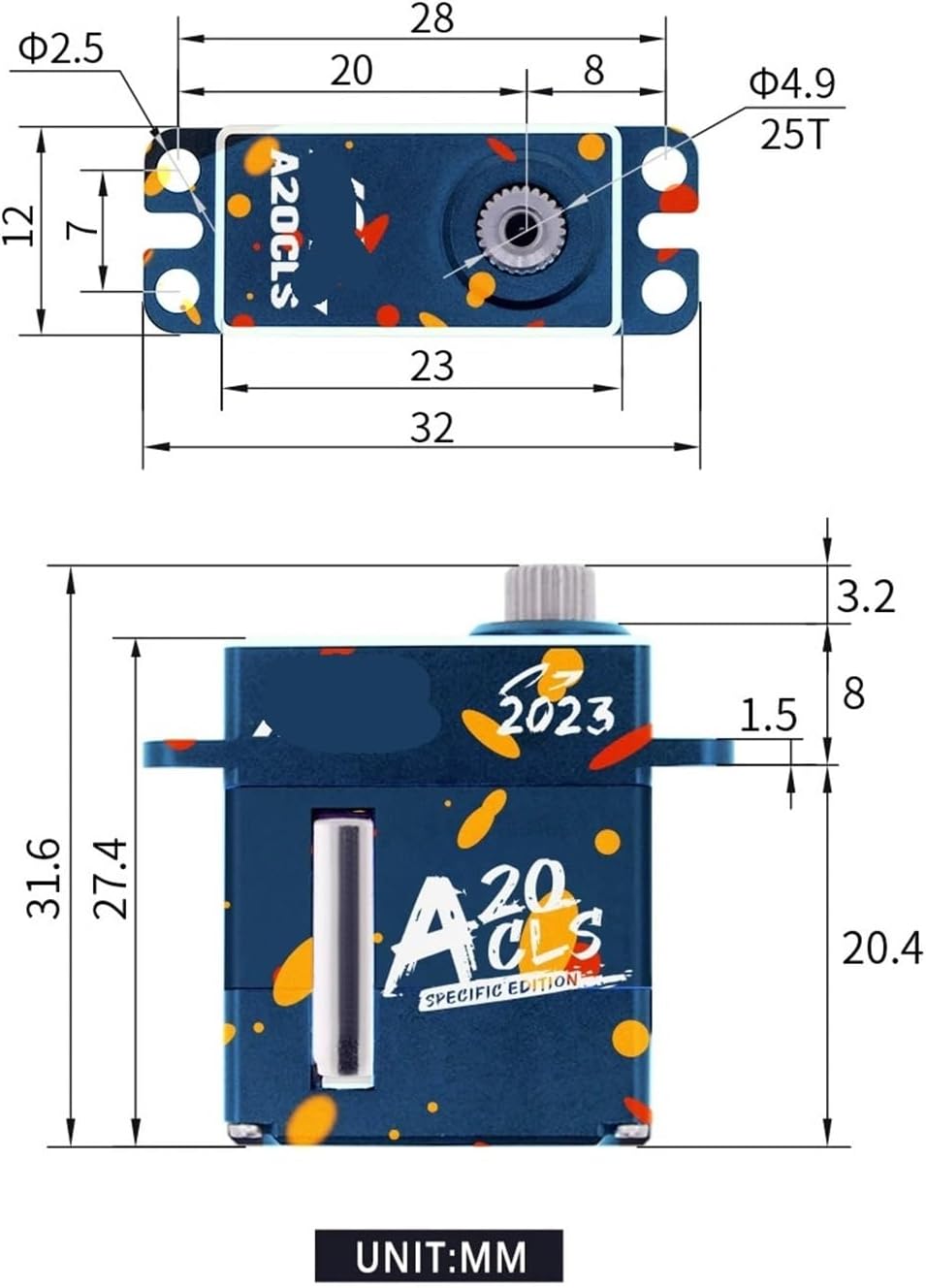 A20CLS Programmable Reliable 0.08 Second Speed ​​7.5KG Brushless Coreless Mini Servo(A20CLS 7.5kg set5)