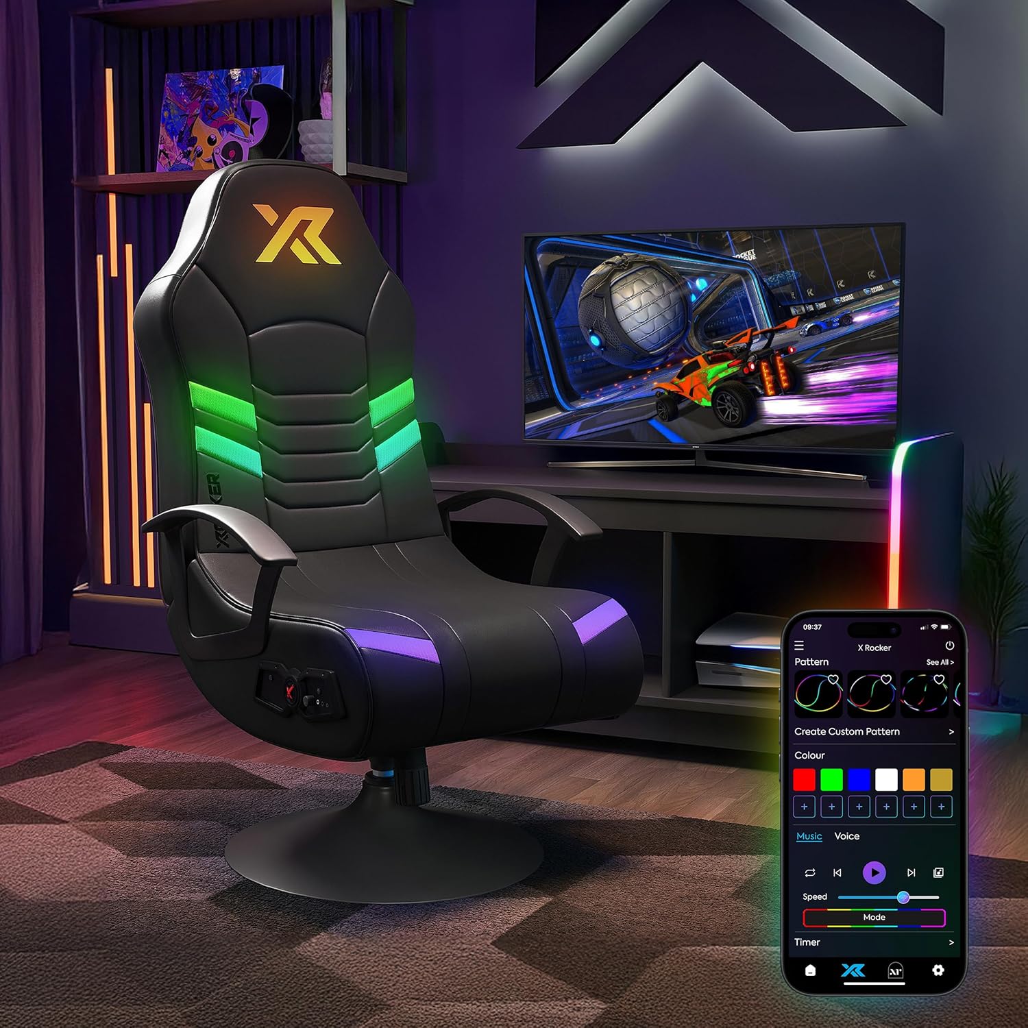 X Rocker PC Computer Gaming Desk Chair, Built-in Audio, College Dorm Essentials for Guys and Girls, Bedroom, Dorm Room Essentials, Foldable, Gifts for Gamers