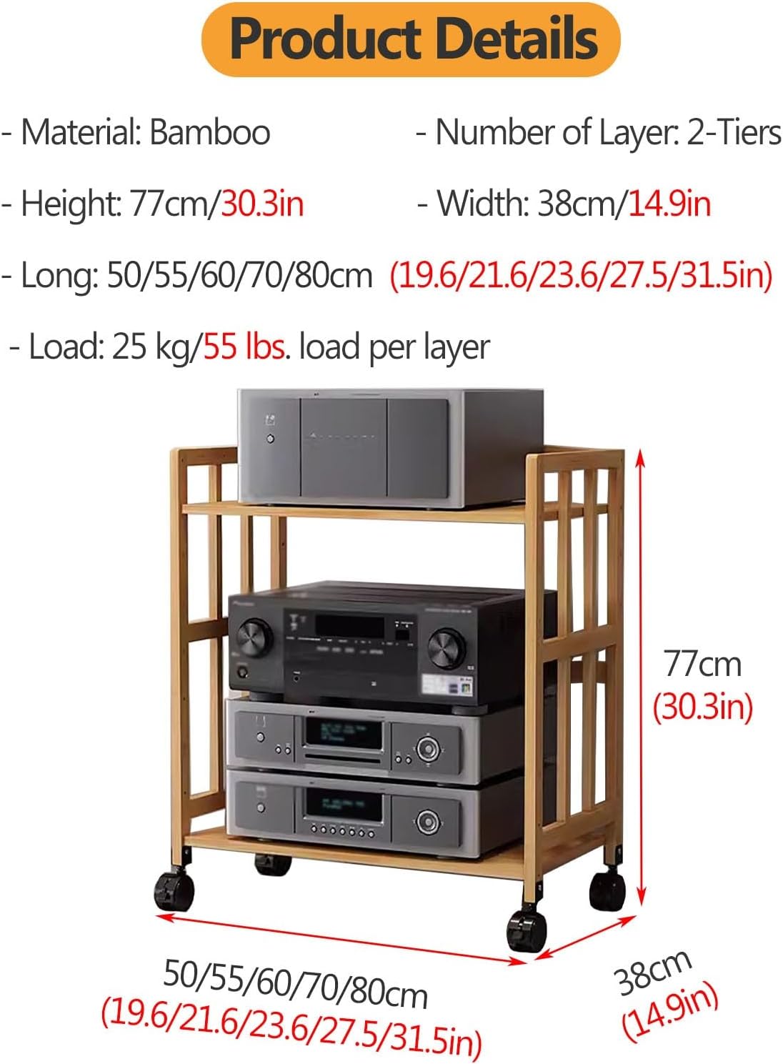 DFEDHF Large Capacity Audio Rack Media Stand - 2/3/4/5 Floor Adjustable Shelf Stereo Rack System Cabinet - Heavy Duty AV Media Stand Easy Assembly for Home & Commercial Use
