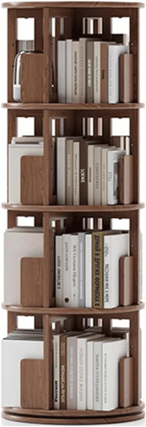 UINGBPXT Corner Bookshelf 360° Rotating Bookshelf 3/4 Tiers Solid Hardwood Standing Bookcase Space Saving Bookshelf Organizer Study Office Book Rack Perfect Display, 45.5*130cm, Walnut
