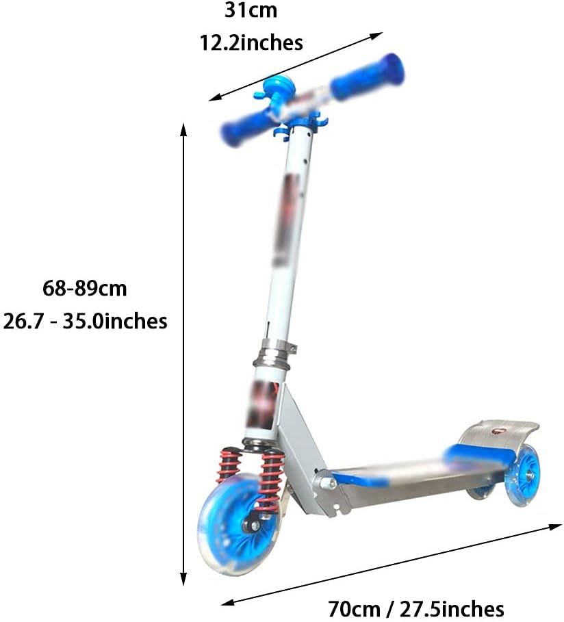Scooters Adjustable Teenager Scooter Girls Outdoor Sport Scooters, Scooter with Flashing PU Wheels, Park Fitness Kick Scooter (Color : Blue, Size : 70 * 31 * 68-89cm)