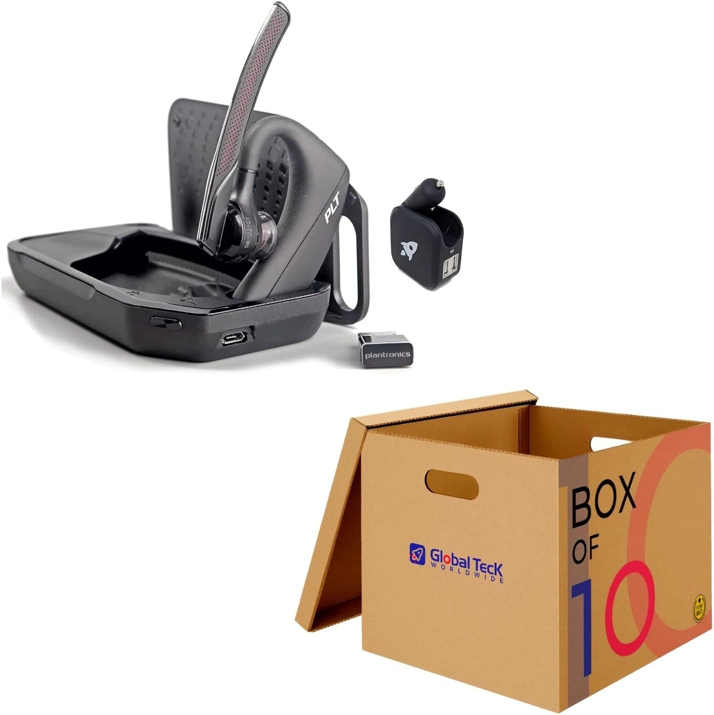 Carton of 10 Poly Plantronics Voyager 5200 UC Bluetooth Headset Bundles - Wall Chargers, USB Dongles, Charging Cases for Yealink, Poly, Avaya J179, Smartphones, PC, MAC, Tablet, Softphones, Zoom