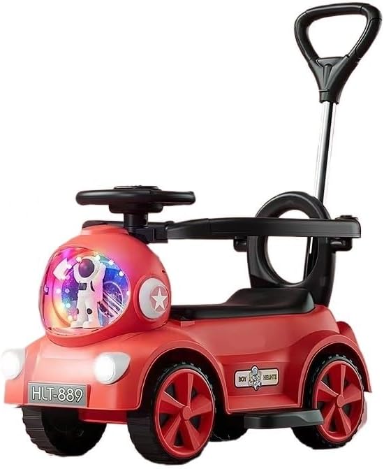 Wiggle Scooter Kids Electric Motor Car with Headlights Push Handle Backrest 3 Modes: Push, Drive Or Scooter(Rojo)