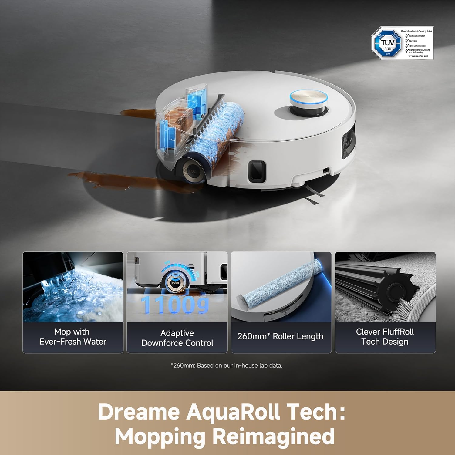 DREAME Aqua10 Ultra Roller Robot Vacuum and Mop & 30,000Pa Suction, Self-Cleaning Dock & Extending Roller Mop, Heat-Washes & Dries, Carpet Protection, AI Camera & LiDAR Avoidance Tech, Voice Control