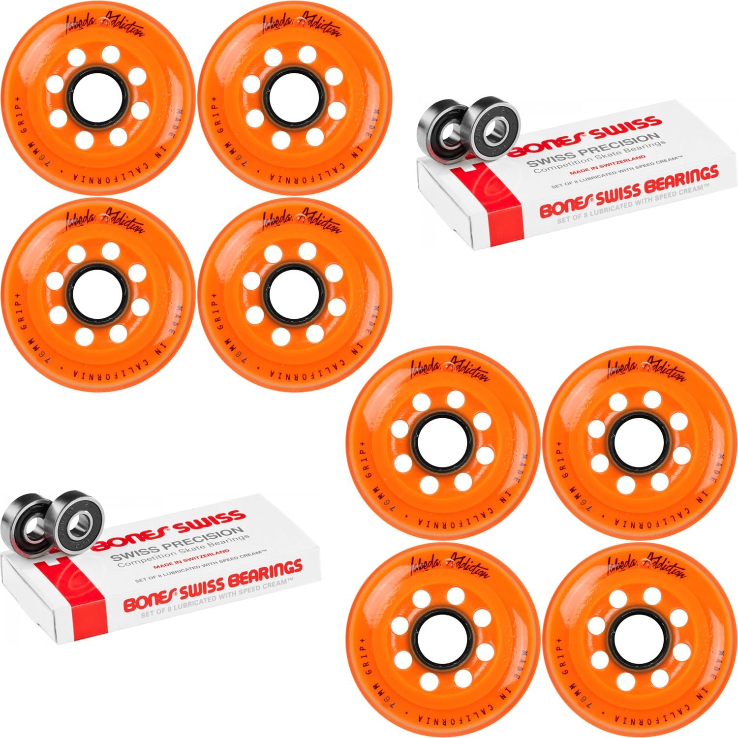 Labeda Inline Roller Hockey Skate Wheels Addiction Orange 76mm 8 Set Bones Swiss