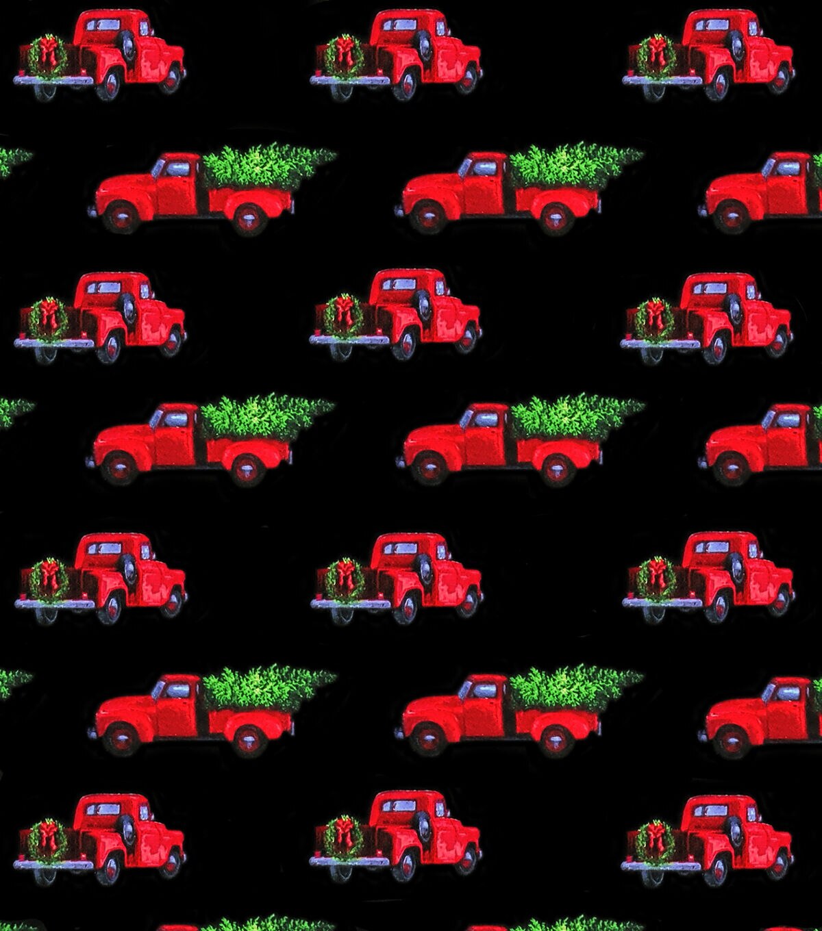 Red Trucks on Black Super Snuggle Christmas Flannel Fabric