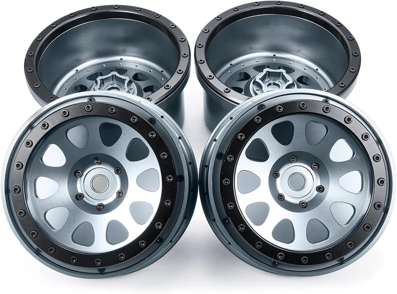 RC Car Upgrade Part For Traxxas For X-MAXX For DBXL For Kraton 8S 10151-13/00 1/5 4PCS 4.3inch Beadlock Wheels Rims Hubs 24mm Hex Tires RC Parts(Titanium)