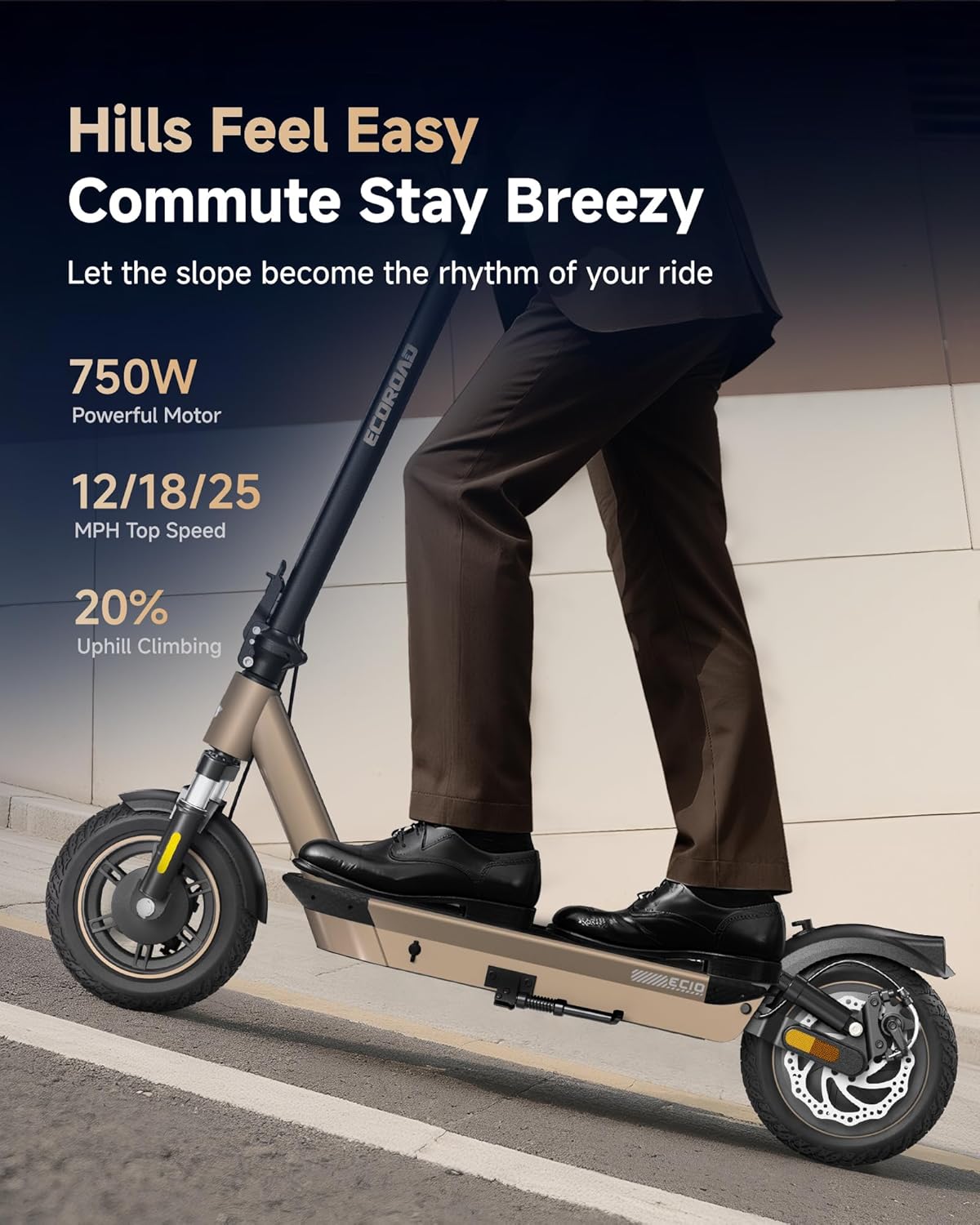 ECOROAD EC10 Electric Scooter for Adults, 500W Motor up to 25 MPH, 32 Miles Long Range, 10