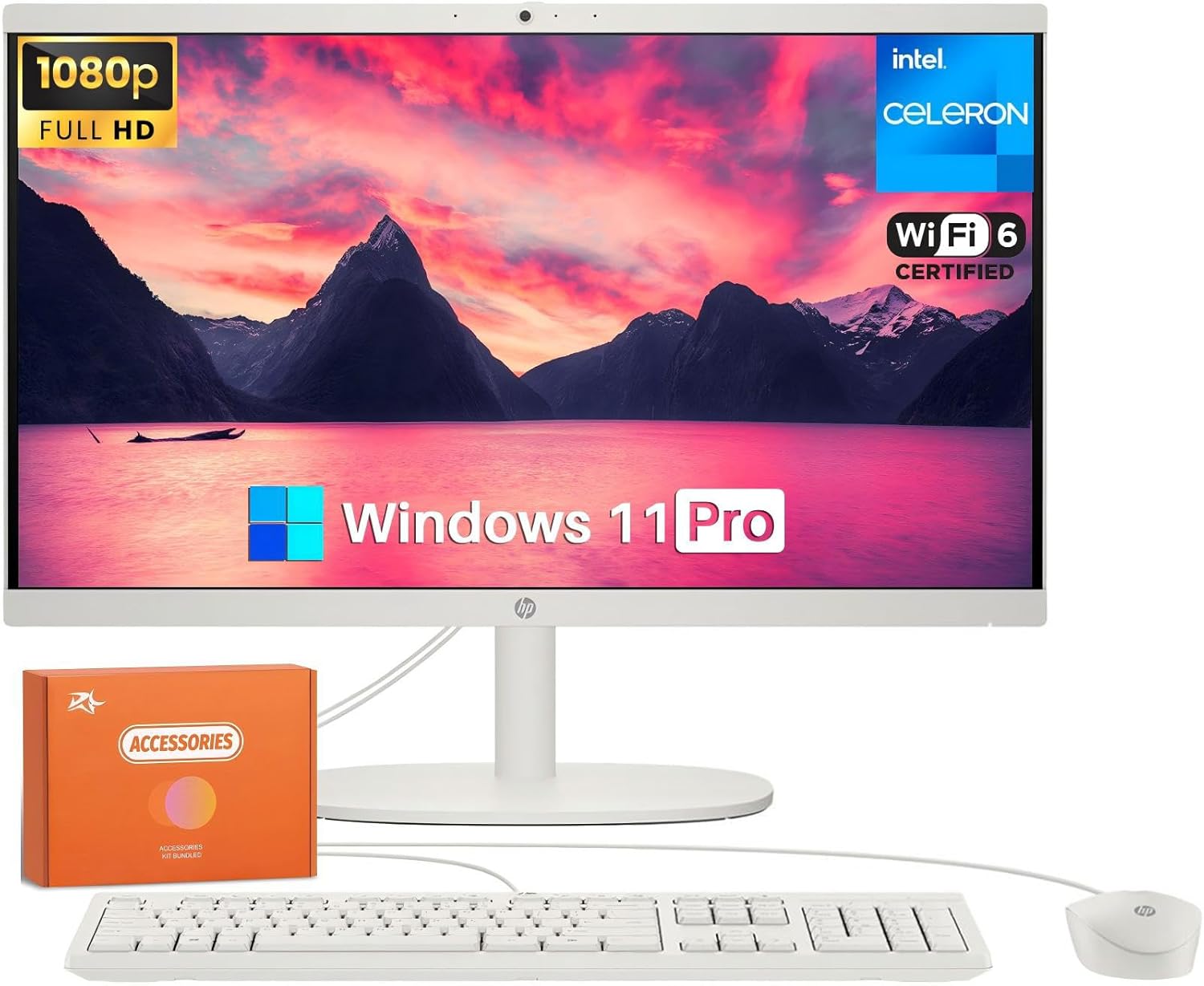 HP All in One Desktop Computer for Home, Intel Celeron J4025, 21.5 inch FHD Anti-Glare, WiFi 6, 32 GB DDR4, 1 TB SSD, 128 GB USB Flash Drive, Home PC, Wired KB & Mouse, Win 11 Pro, w/Accessories
