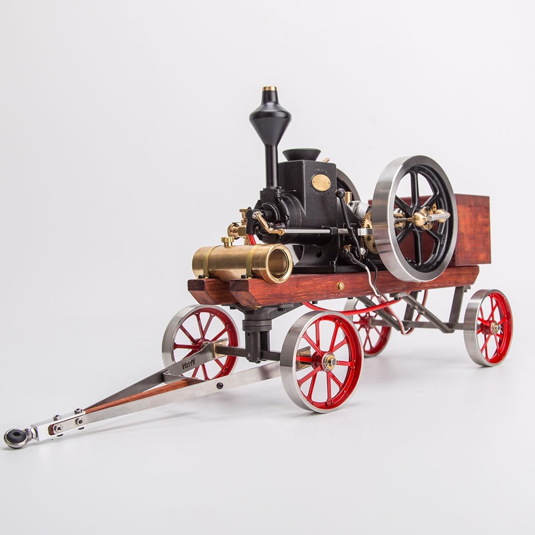 Retrol Engine HM-01 7cc Engine 4-Stroke Horizontal Hit and Miss Internal Combustion Engine Model (Assembled Version/Red) + Base Equipment + CDI Igniter + Spark Plug Kit + Transport Cart