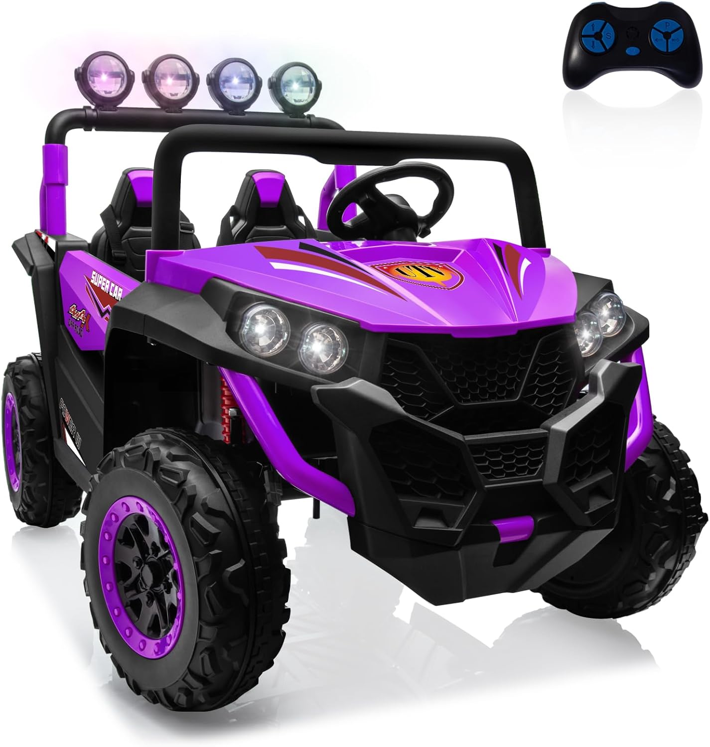 OTTARO 2 Seater Ride on Car Truck,24V Electric Vehicle Car for Kids 3-8 Years,200W Motors,4 Shock Absorbers, Music Play,Bright Light, Remote Control(Purple)