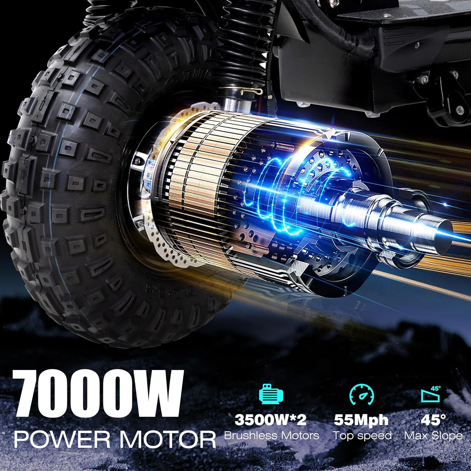 Electric Scooter Adult, 7000W Motor, 60V 33Ah Battery, 55 mph, Max 65 Miles Range, Hydraulic Suspension, Hydraulic Brakes, 13