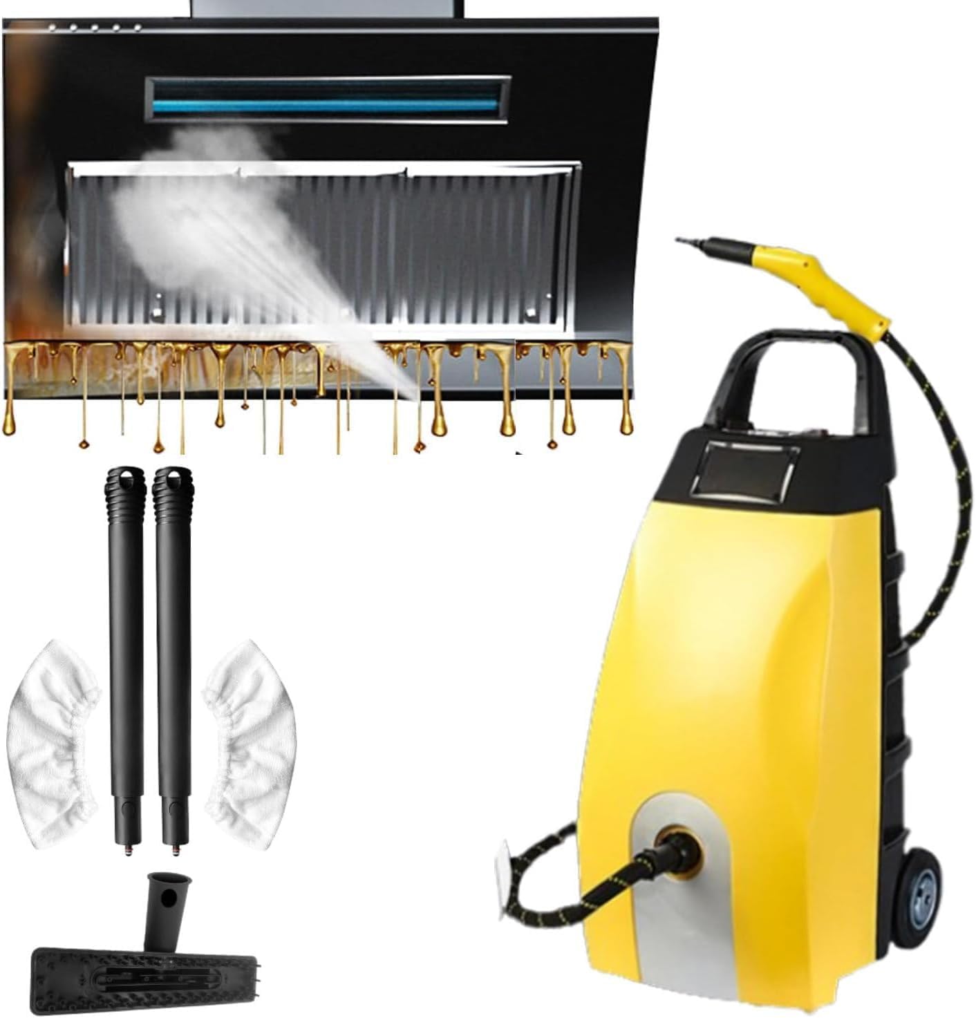 2500W High Pressure Steam Cleaner, Multi-purpose High Temp Steam Continuous Cleaner, 15S Fast Heat-up With 6 Accessories for Home/car/ac, Heated Carpet Extractor for Appliances & Auto Detailing Yellow