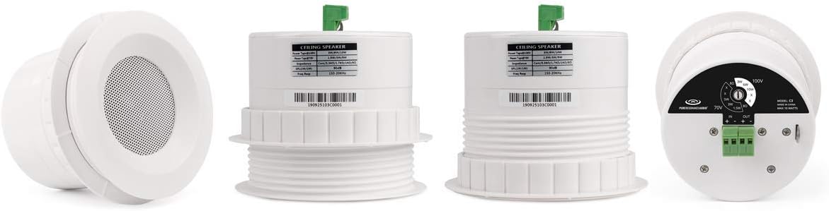 Sound Masking System with 4 Pure Resonance Audio C3 Ceiling Speakers, 30 Watt Bluetooth Mixer Amplifier, and Speaker Wire - (7 Items)