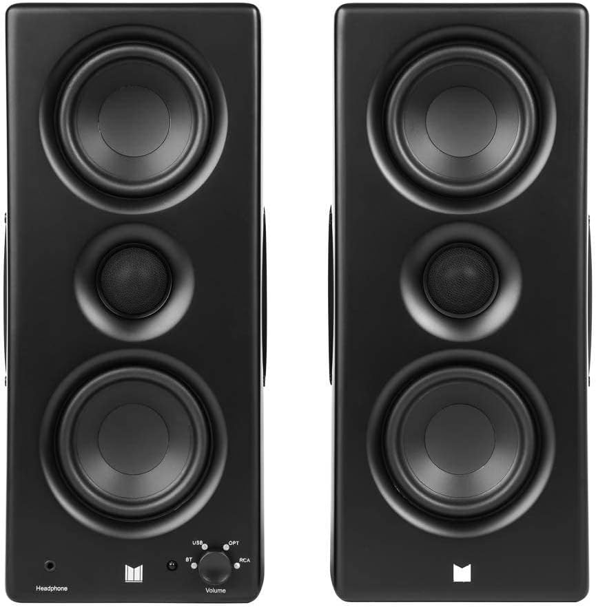 Monolith Powered Desktop Speakers - 100-Watt with Optical and USB Inputs, Subwoofer Output, Bluetooth aptX HD, Remote Control Included, for PCs and Laptops, Black, MTM-100