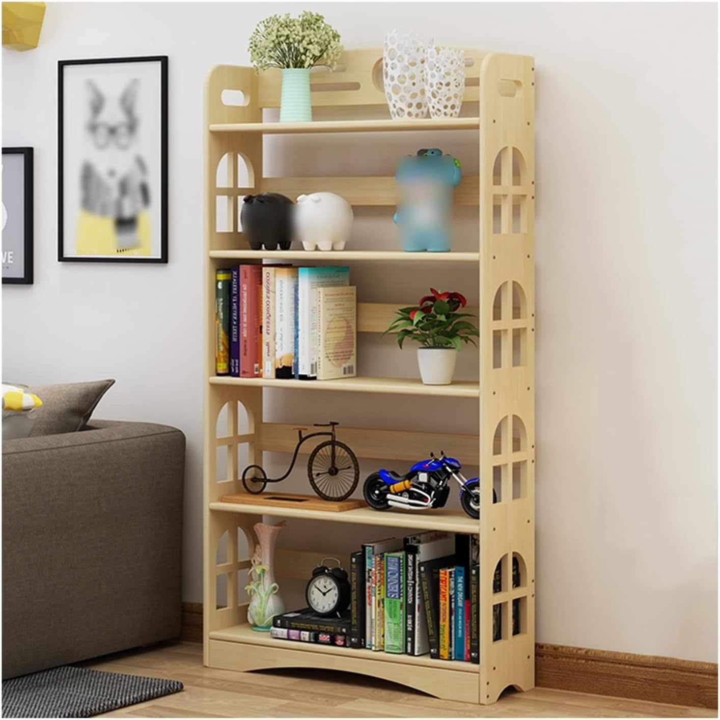 LXBAMKEA Children's Bookcases, Bookshelf, 3/4/5 Tier Free Standing Kids Book Toy Storage Rack, Comic Book Stationery CD Display Stand, Study Bedroom Kindergarten Organizer Shelf (Color : Wood Color,