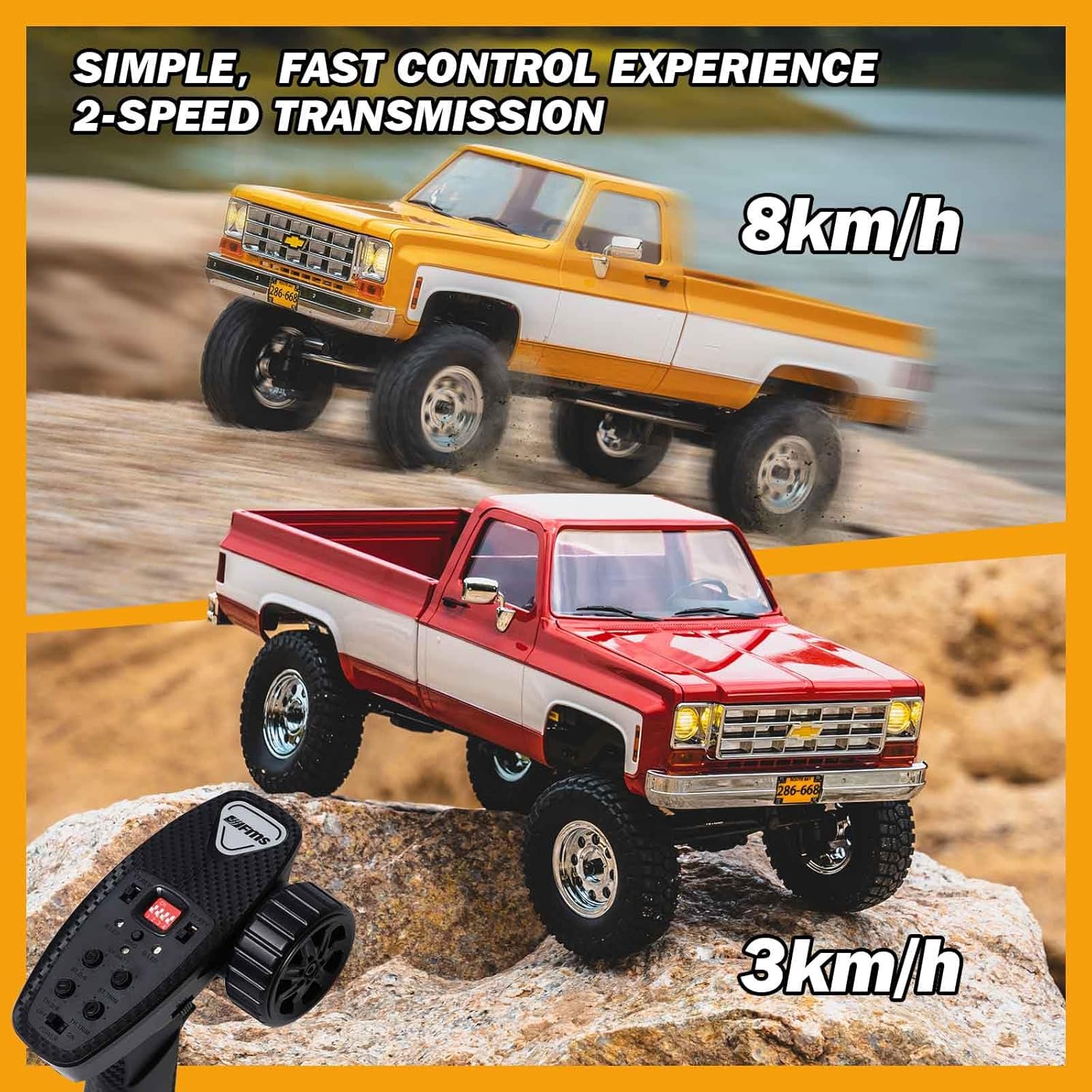 EAZYRC FMS 1/18 FCX18 Chevy K10 RC Crawler RTR with License Red, RC Pickup Truck 4x4 Chevy Hobby Grade 2-Speed Transmission Monster Truck for Adults with Led Light(Black)