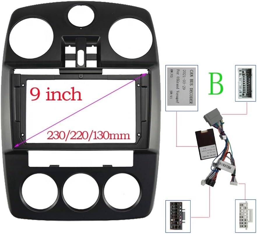 Car Front Side Air Outlet Vent Frame Trim Compatib 9 Inch 2 Din Car Facia Cable/Fit for Chrysler Pt Cruiser 2005-2010 Panel Cd DVD Player Audio Frame Dashboard Mount Kit ABS Silver Car Stereo Radio F