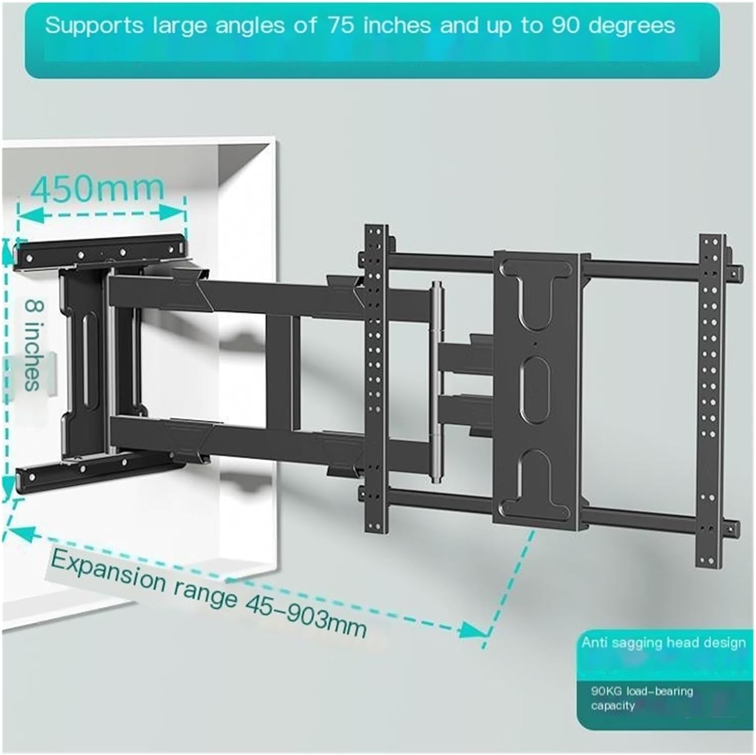 Ultra-Thin TV Mount 65 75 Telescopic and Rotating 90-Degree Foldable Bracket with a Thickness of only 4.5cm